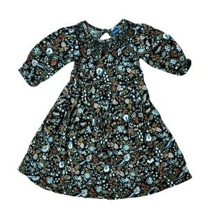Old Navy Peasant Smocked Infant Toddler Black Floral Dress‎ sz 18-24 months